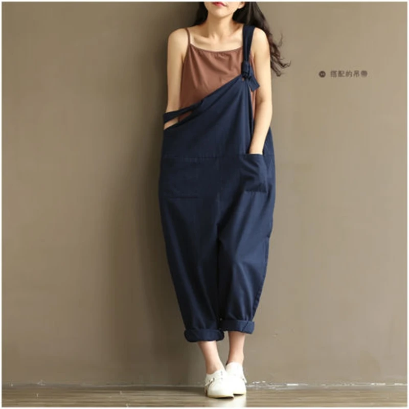 Fashion Women Girls Loose Solid Jumpsuit Strap Dungaree Harem Trousers Ladies Overall Pants Casual Playsuits Plus Size M-3XL