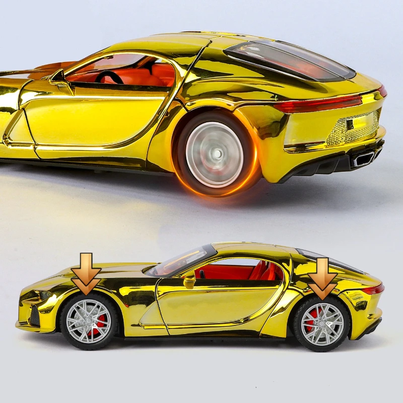 Bugadi – voiture de sport atlantique 1:24, Simulation en alliage métallique moulé sous pression, modèle de voiture, son et lumière, Collection de jouets pour enfants, cadeaux