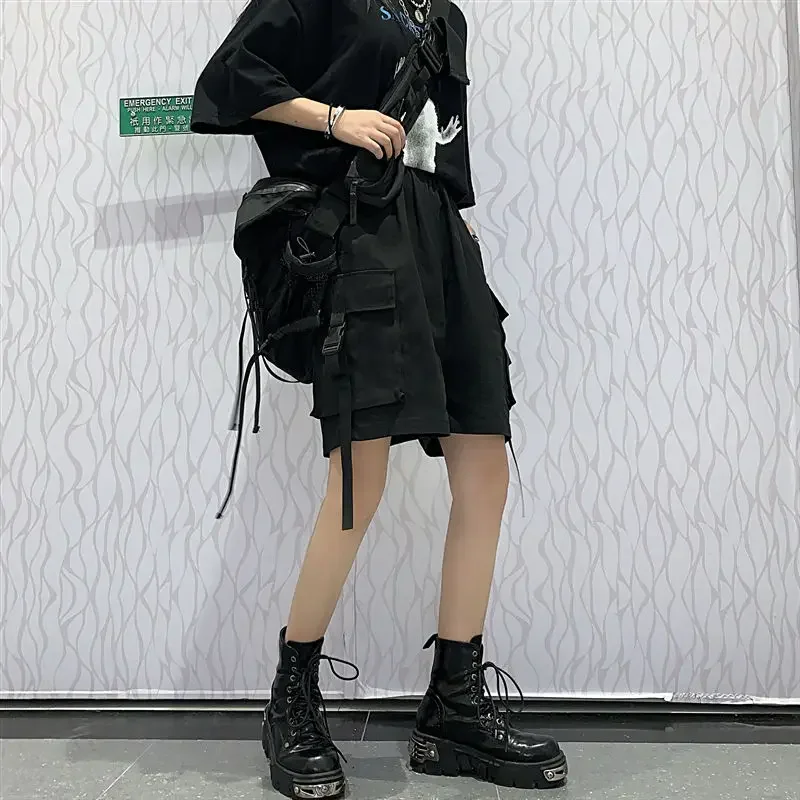 Spodenki Cargo do kolan Kobiety BF Para Szerokie nogawki Cool Ins Empire Tooling Vintage Kieszenie Streetwear S-4XL All Match Loose Chic — zdjęcie 3
