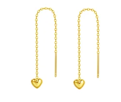 18k gold drop earrings fine gold heart long earrings for girls au750 jewelry