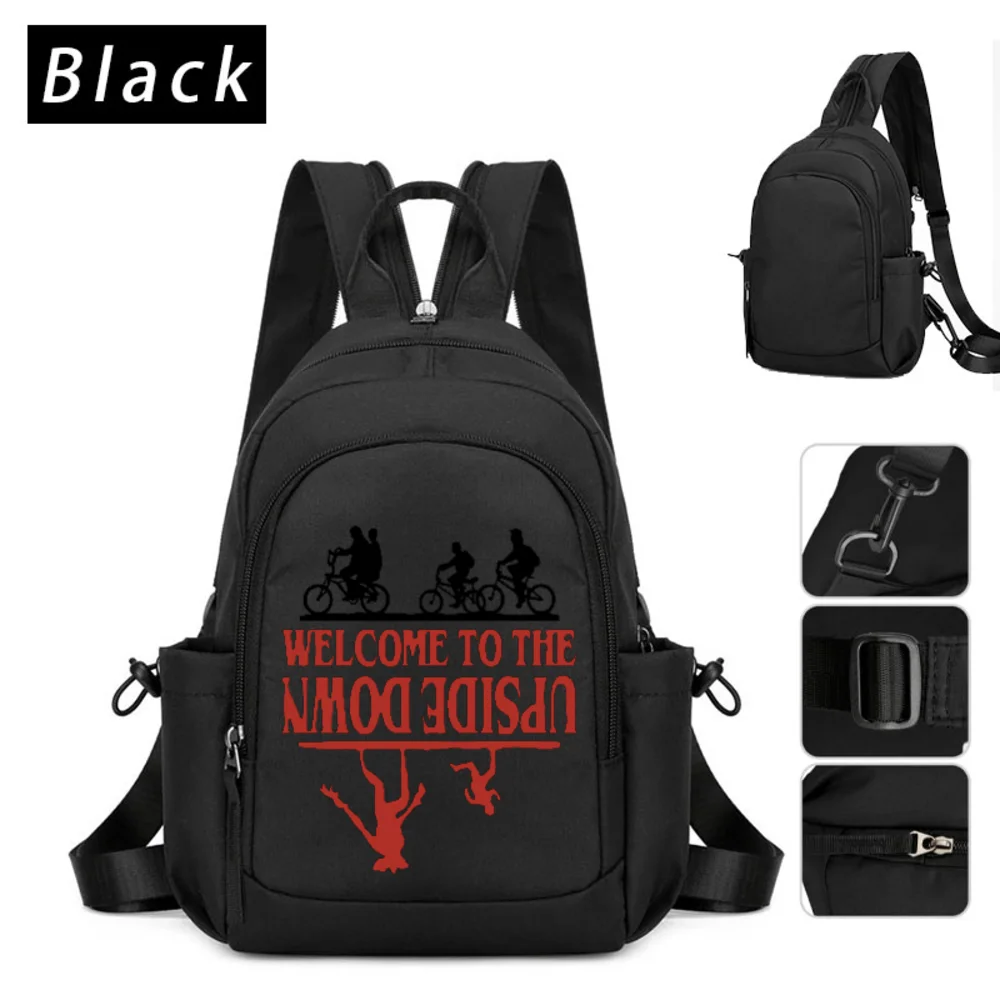 Mochila Negra para Stranger Things, Bolso de Pecho, Bandolera, Cartera, Anime, con Cierre Bidireccional, Impermeable