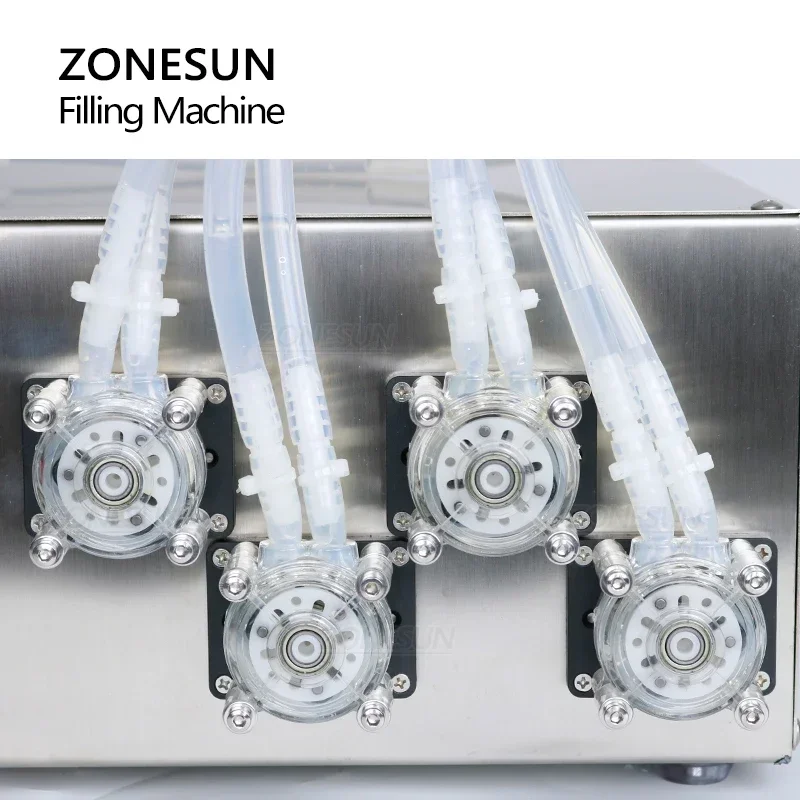 ZONESUN ZS-YTPP4T شبه أوتوماتيكية أربعة فوهات السائل الحليب قطرة العين حل الفم زجاجة آلة تعبئة المضخة التمعجية