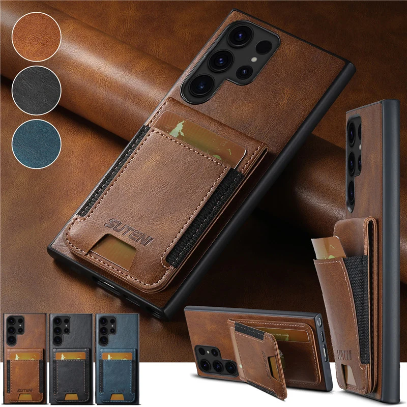 EUCAGR Holder Leather Magnetic Wallet Phone Case For Samsung Galaxy S24 S23 S22 Ultra Plus A53 A54 A13 A14 A24 A34 Note 20Ultra