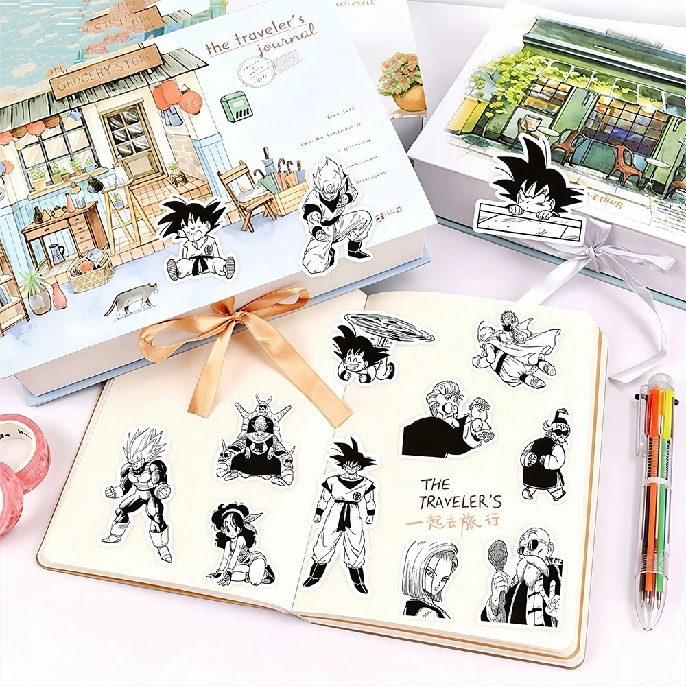 10/50/100 Stück Son Goku Anime Dragon Ball Aufkleber Schwarz Weiß Manga-Sticker für Gepäck Laptop Handy Coole Cartoon Super Saiyan Aufkleber – Detail 4