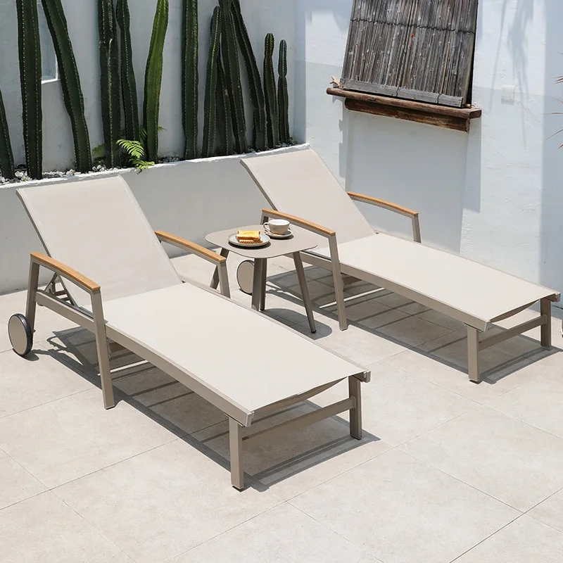 Cama tumbonas para jardín, sillón reclinable para exteriores, balcón, Villa, patio, jardín, ocio, playa, piscina, tela de malla Teslin reclinable