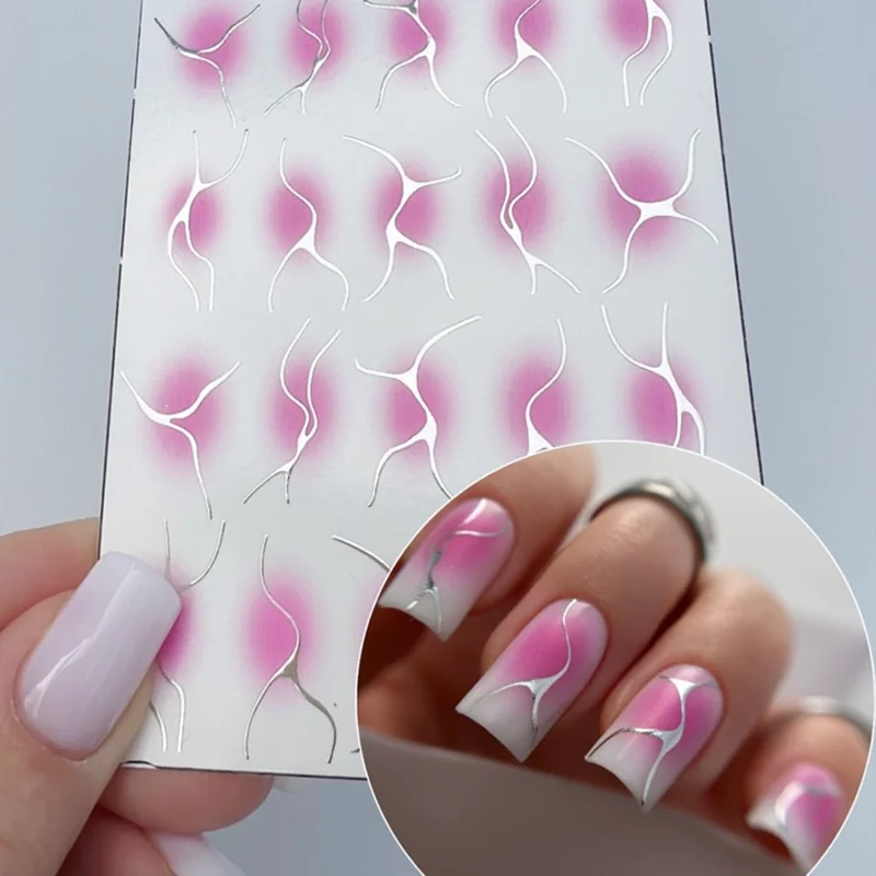 Neue Farbverlauf Französisch Aufkleber mit unregelmäßigen Linien Nail Art rsimple gestreifte Nägel mit 3D-Kleber DIY Nagel dekoration