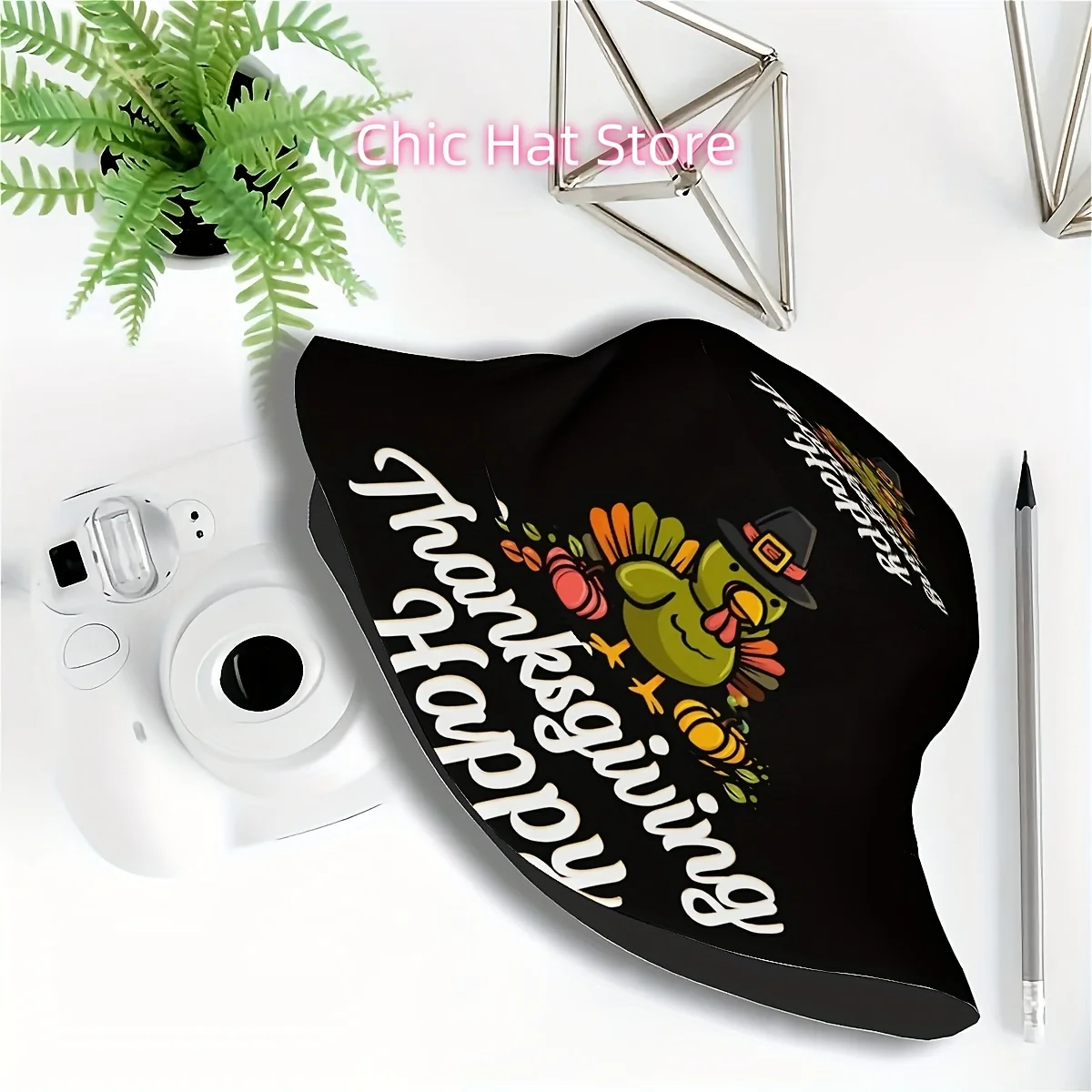 1pc Thanksgiving Hat - Happy Thanksgiving Turkey Pumpkin Maple Leaves Print Bucket Cap, Wide Brim Hat for Men & Women, Autumn Ha
