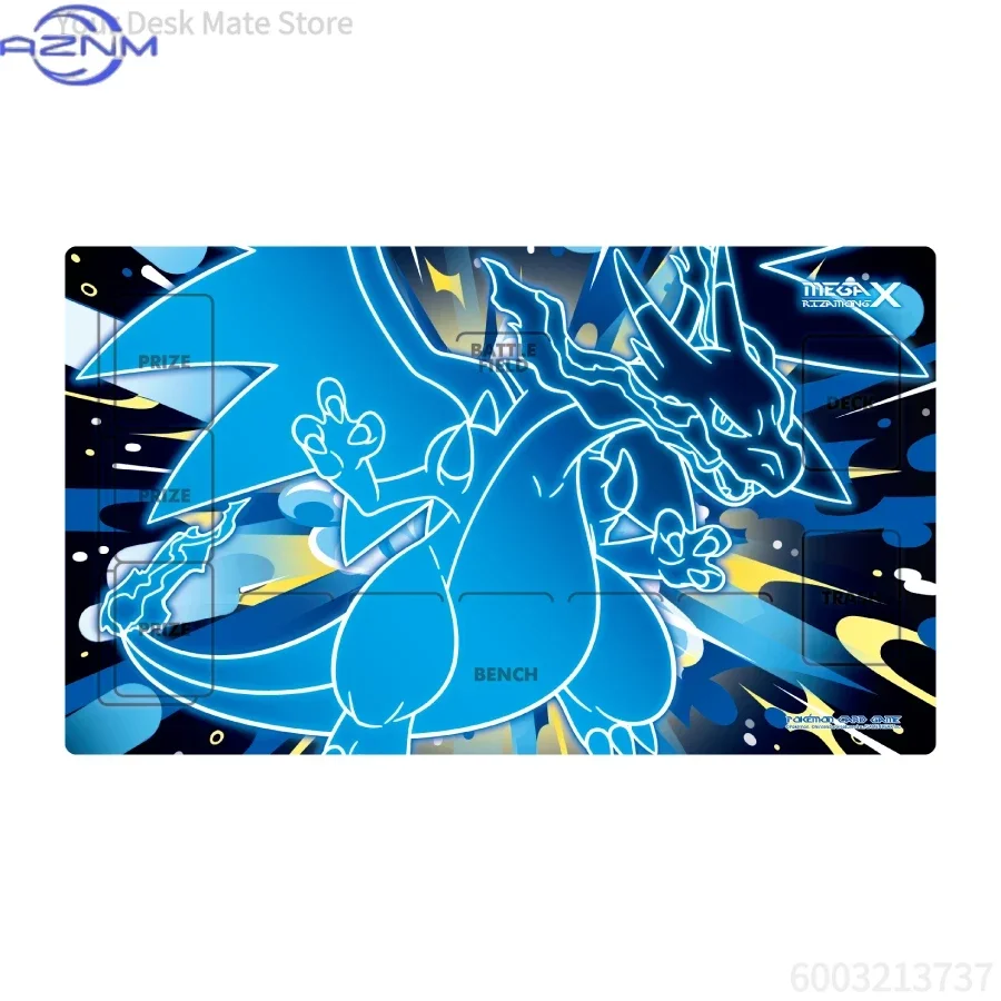 Blue Outline Fire Dragon Creature TCG Playmat Non-Slip Stitched Edge Trading Card Game Mat