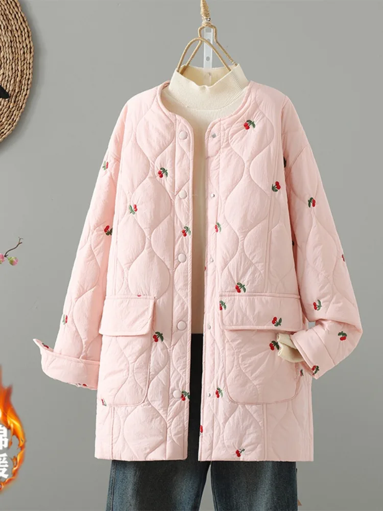 

Женское зимнее пальто Ele средней длины с вышивкой, утепленное, с хлопковой подкладкой, очень красивое