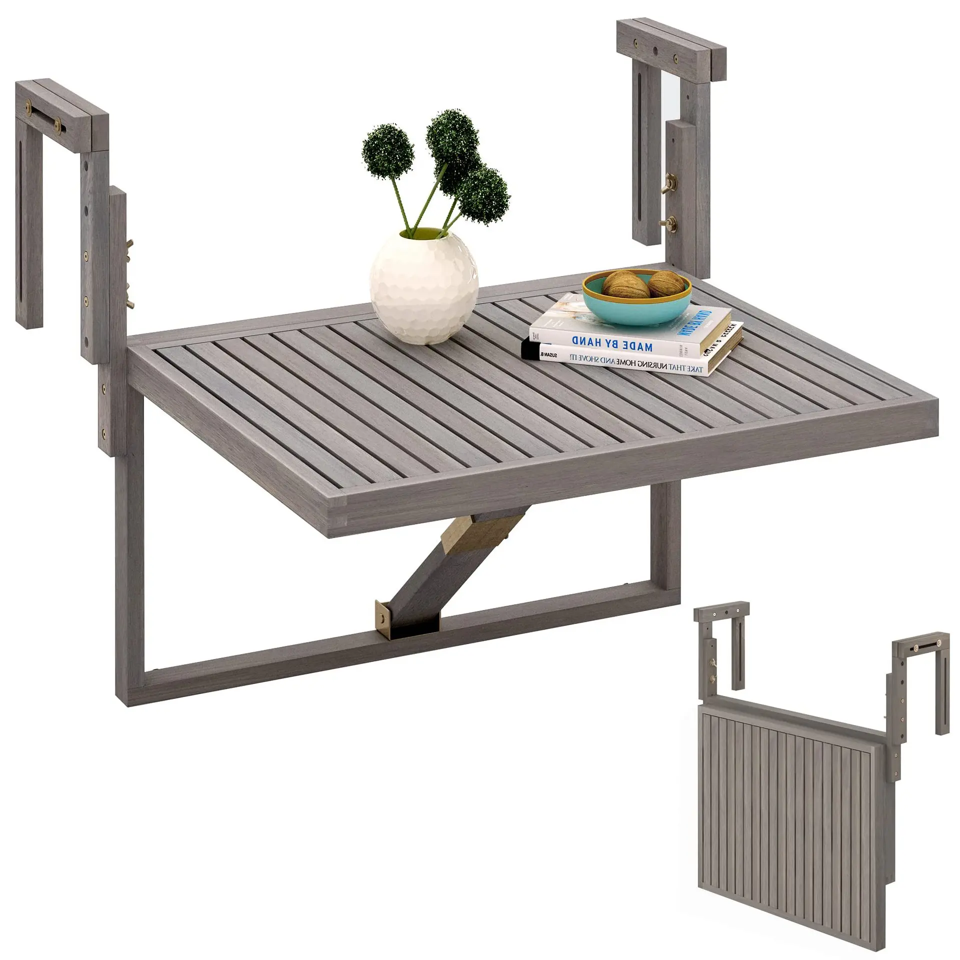 

Solid wood balcony table Hanging balcony table Wooden foldable portable Leisure afternoon tea