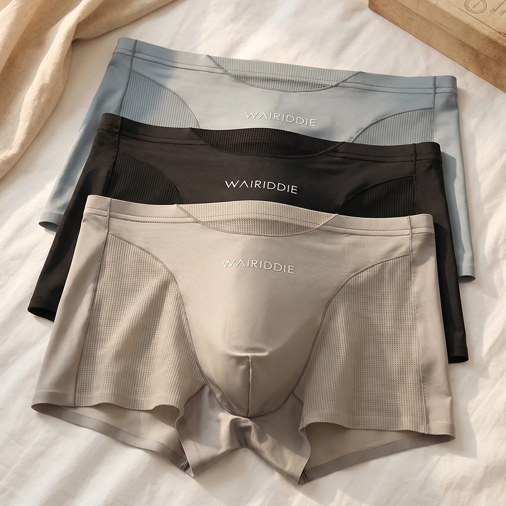 

1/3PCS Luxury Satin-like Ice Silk Men Underwear Cool Breathable Double-side Mesh Men's Panties High Elastic Seamless Lingeries