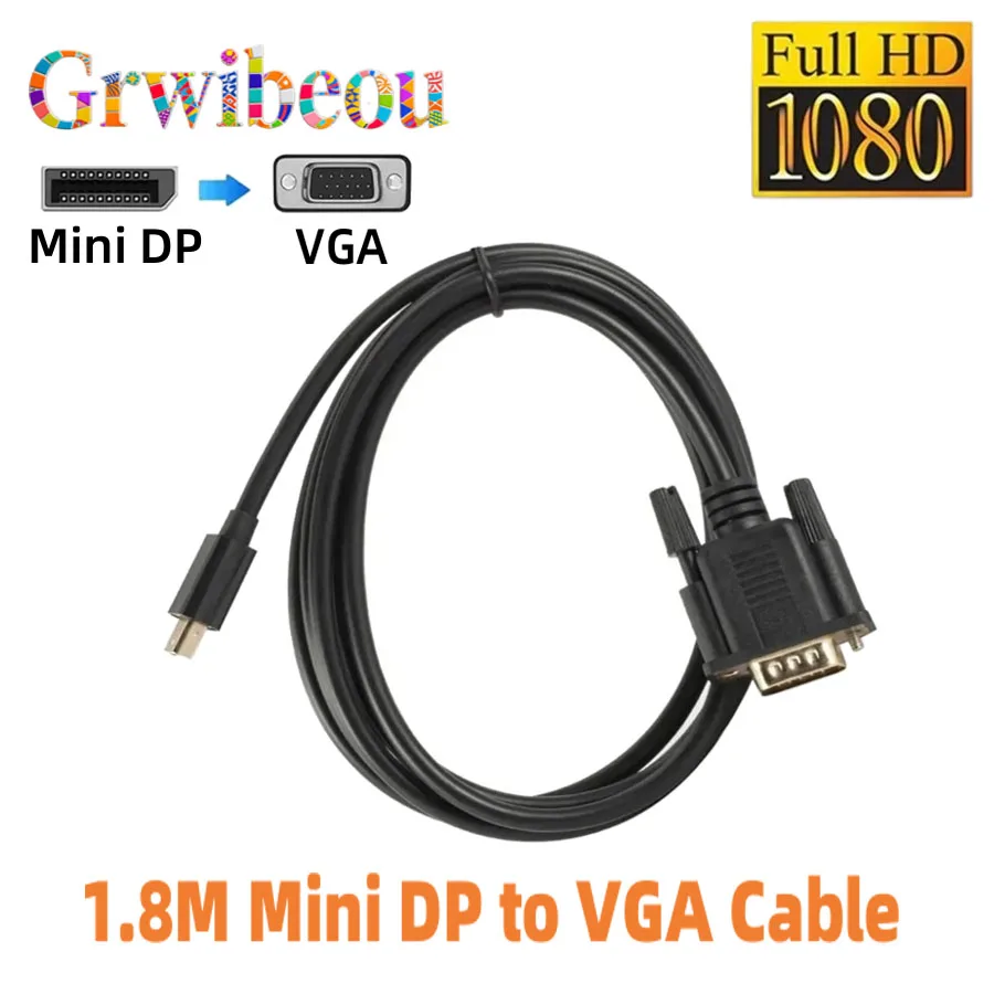 Mini Cable DisplayPort a VGA 1,8 m DP a VGA adaptador Cable convertidor DP macho a VGA macho 1080P para HP Dell Asus Lenovo PC portátil