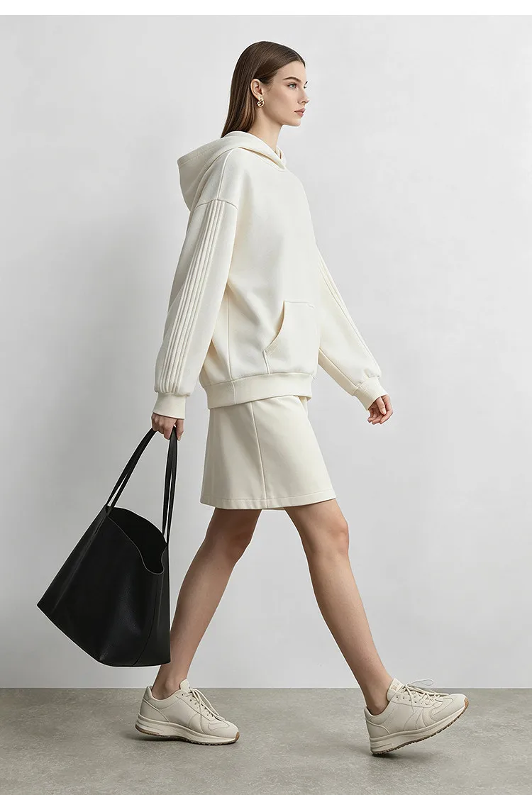 Amii Hooded Fleece Lined Sweatshirt Drop Shoulder Loose Fit Minimalist Slimming Casual Winter Women's Hoodies 12644038