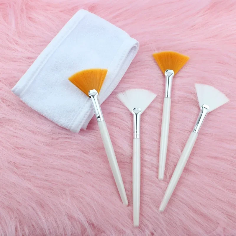8 unids/set de brochas faciales, brochas de maquillaje con ventilador, máscara portátil suave, cepillo, diadema de Spa, envoltura de cabello estirable, herramientas de maquillaje para el cuidado de la piel