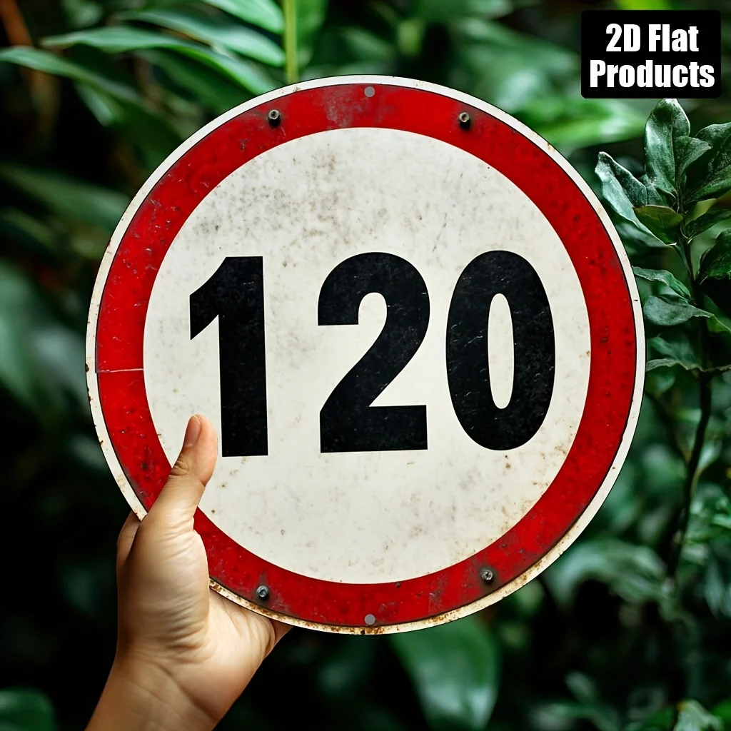 2D Flat, 1pc, Speed limit: 120Theme, round aluminum metal decorative sign plaque, home decoration, suitable for bar cafe home of