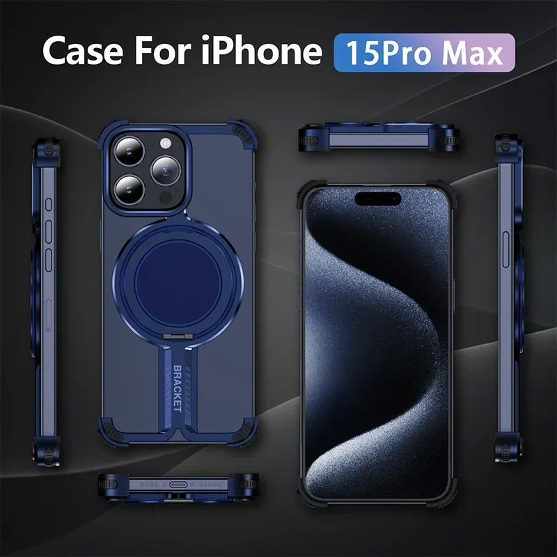 Luxury Aluminum Alloy Mobile Phone Protection Rack For iPhone 16 Pro Max 15 14 13 12 Metal Case Rimless Holder