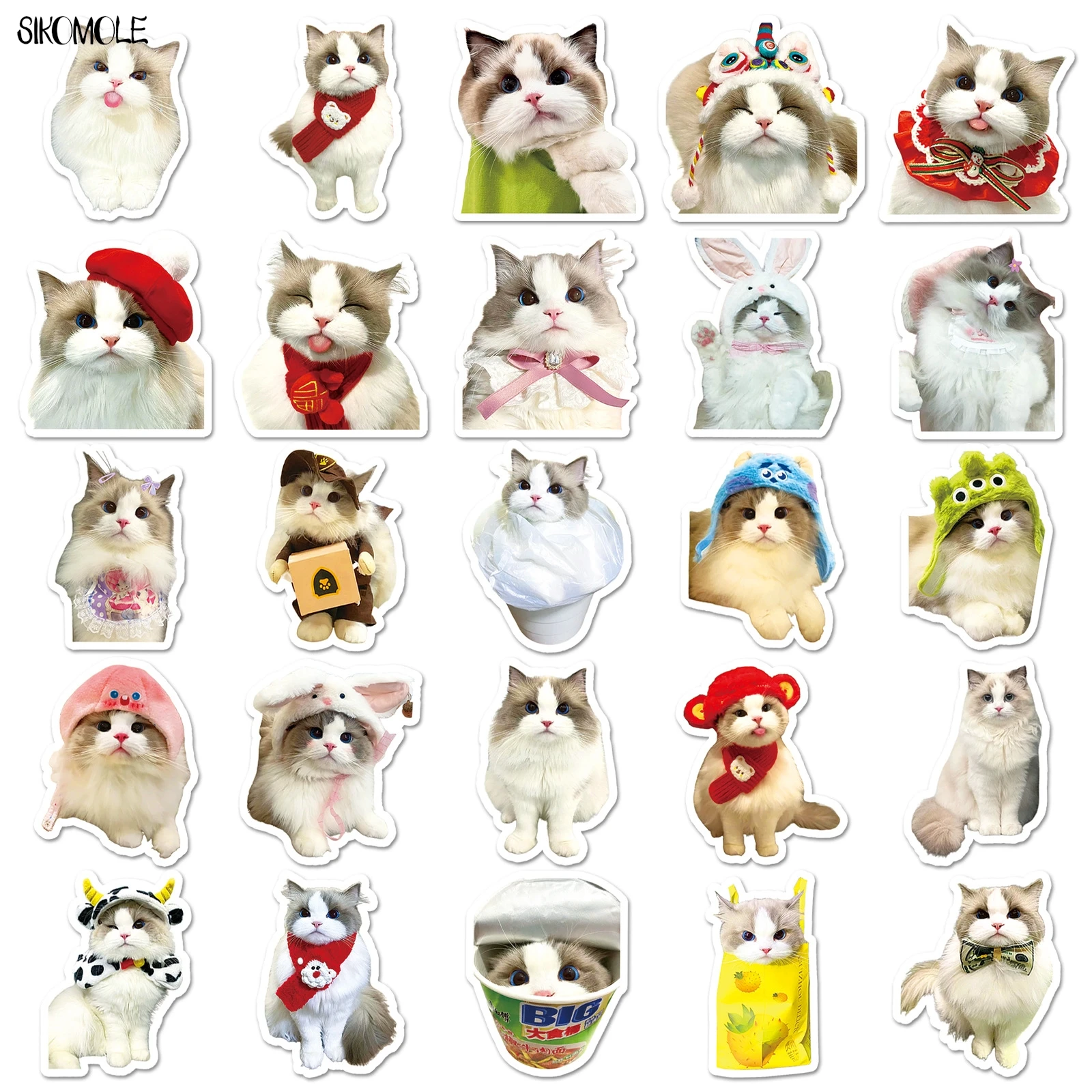 10/30/50PCS Cute Cartoon Ragdoll Car Stickers Kawaii Animals Aesthetic For DIY Kid Travel Luggage Decal Graffiti Sticker Pack