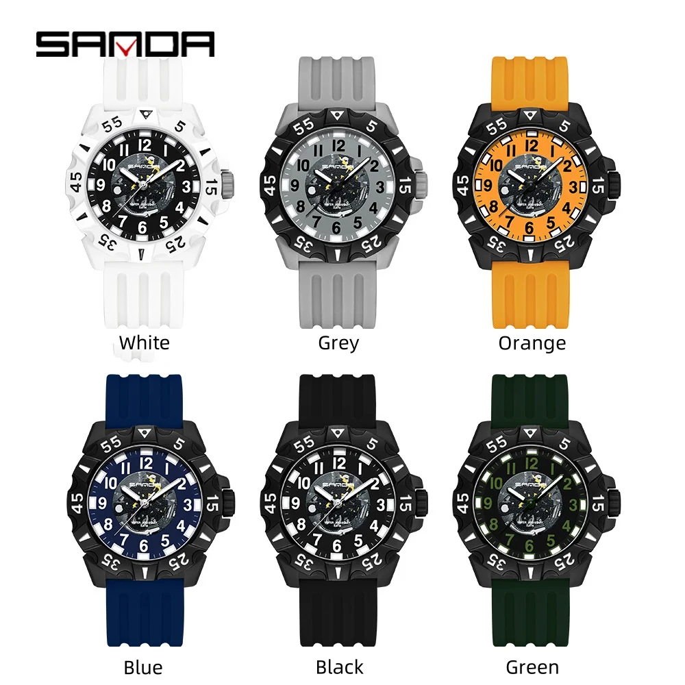 SANDA-reloj de cuarzo con correa de silicona para hombre, cronógrafo con pantalla Digital, fácil de leer, 3209