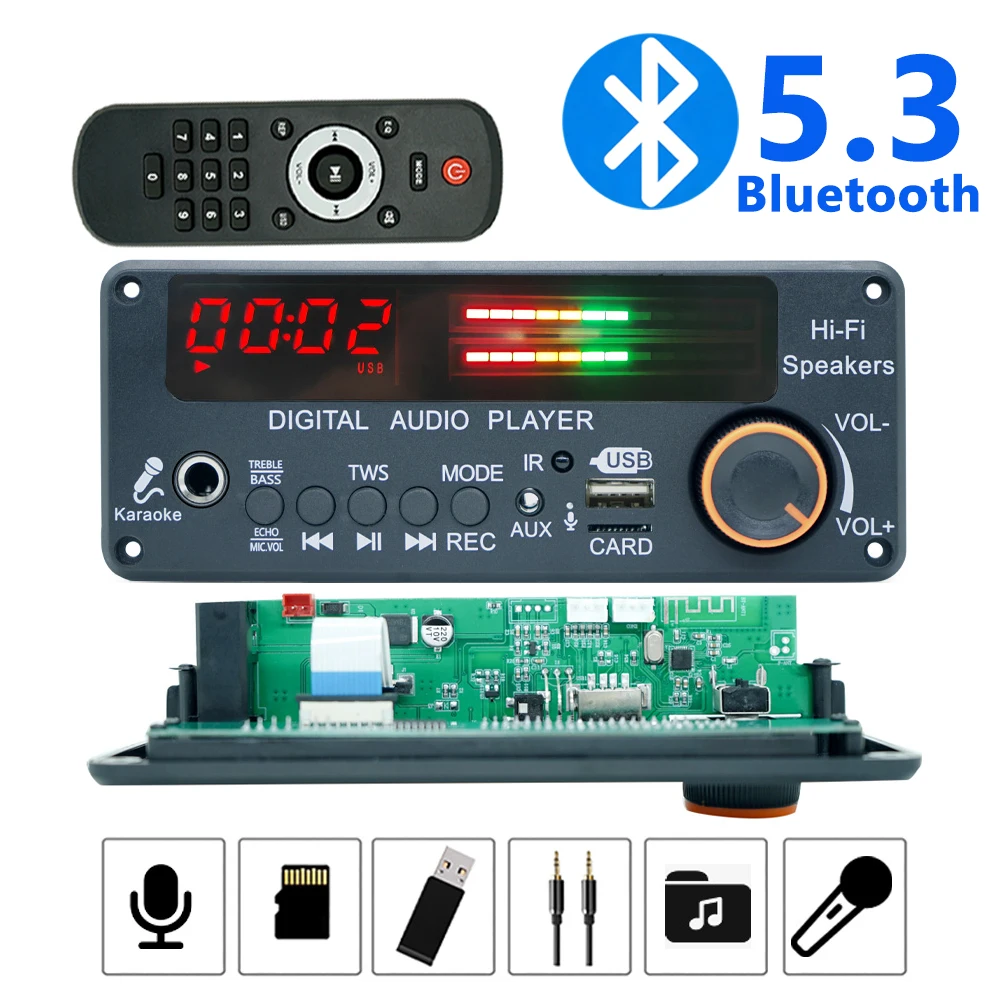 KEBIDU Bluetooth 5.3 MP3-Decoder-Board Auto TWS Kabelloser MP3-Player DC 12V DIY Home Audio Modul mit Mikrofon USB TF FM-Radio für Lautsprecher – Detail 1