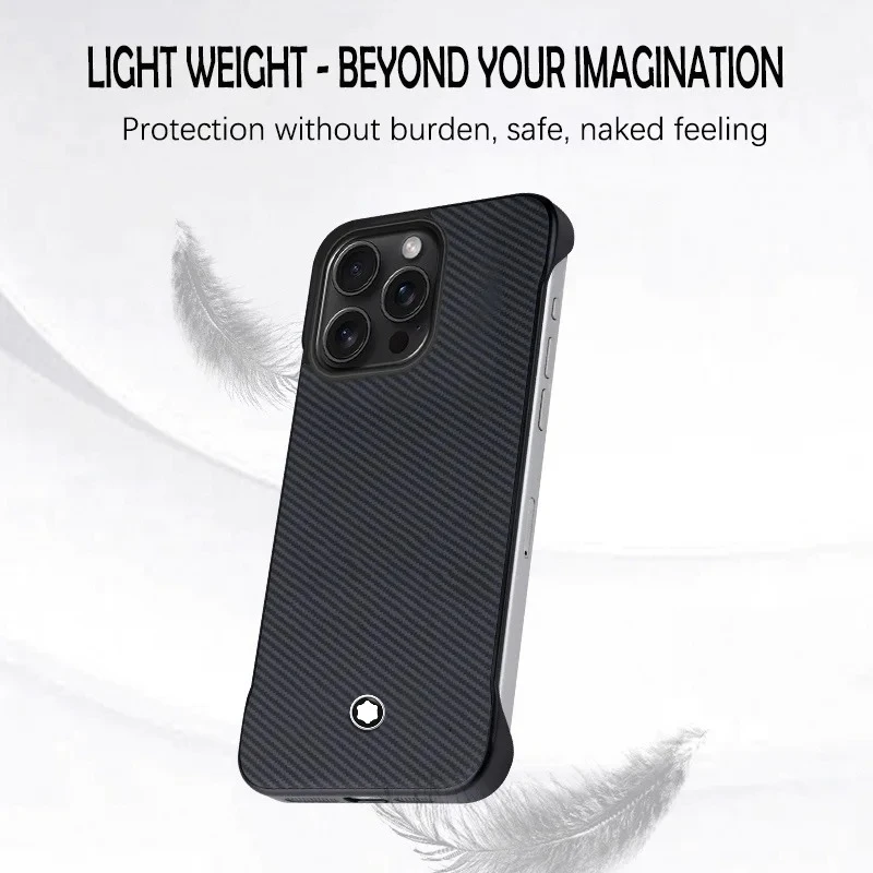 高級フレームレスカーボンファイバーテクスチャ iPhone 11 12 13 14 15 16 Pro Max Plus 16e用耐衝撃保護カバー