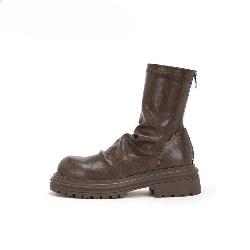 Vintage PLeated Women Ankle Boots Casaul Height Increase Slim Short Booties Shoes Botas De Inverno Feminina