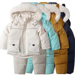 Children's Ski Suit Windproof And Waterproof Down Jacket And Pants Snow Coat Overalls Children Down Pants Parkas Soft Warm Sets