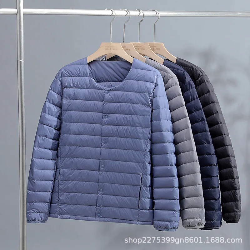 

Новая мужская легкая пуховая куртка: укороченная, с V-образным или круглым вырезом, двойного назначения, тонкий белый утиный пух, мужская верхняя одежда