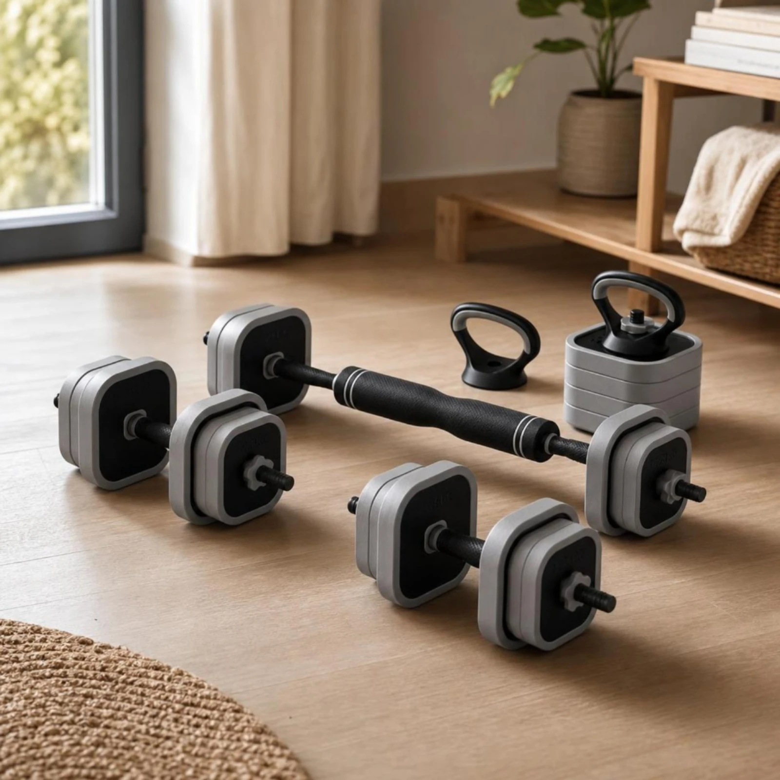 Adjustable Dumbbell Set Multi-Functional Dumbbell Set with Barbell Weights Rubber-Coated Fitness Equipment Secure for Beginners