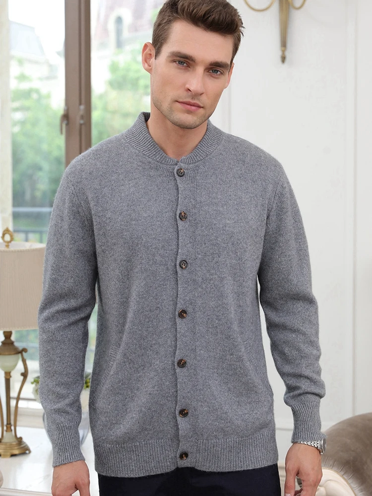 

Мужской бейсбольный кардиган, кашемировый свитер, утепленный осенне-зимний трикотаж из 100% кашемира, однобортный элегантный повседневный топ