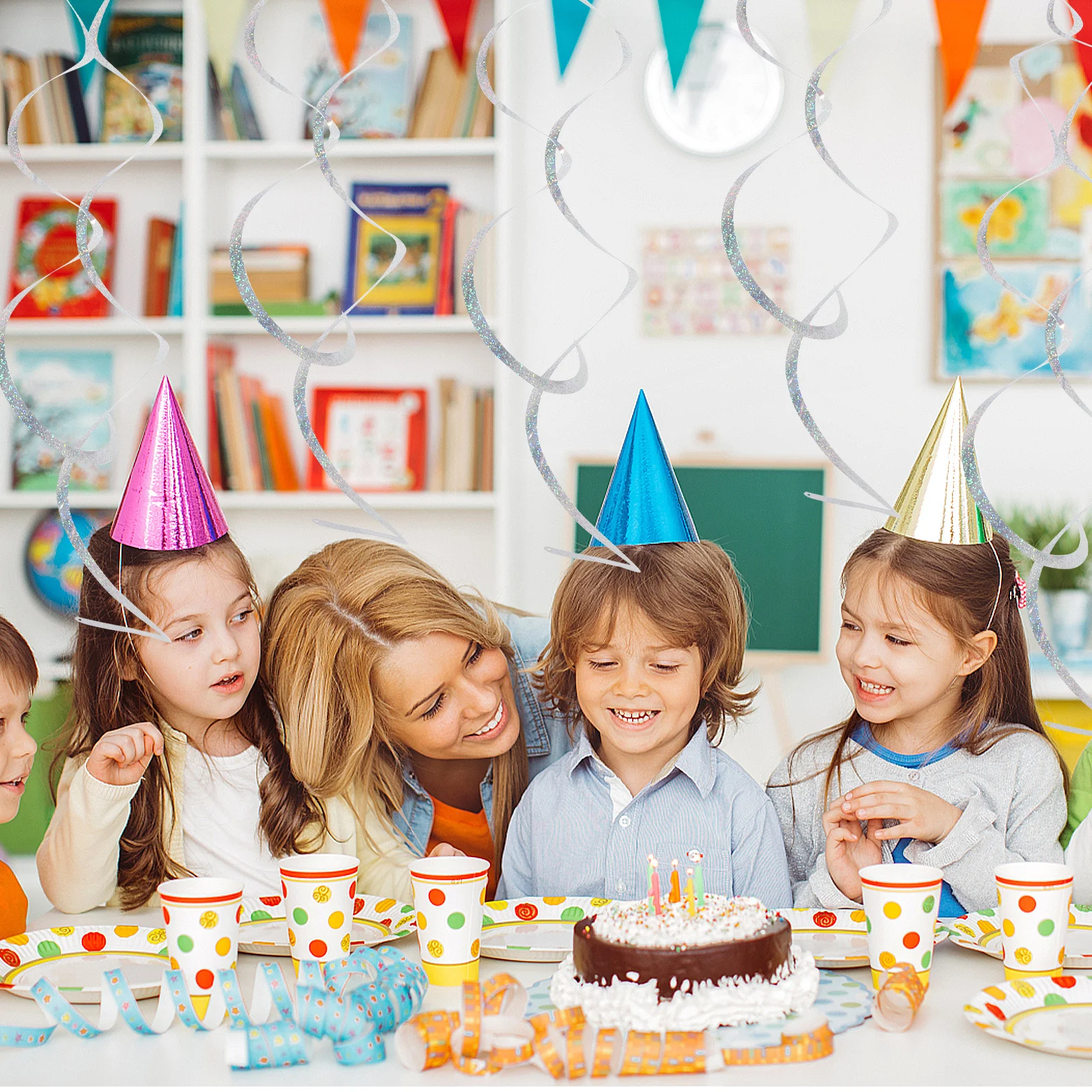 

6Pcs Pet Material Holographic Streamers Lightweight Easy Install Ceiling Hanging Swirls for Various Celebrations