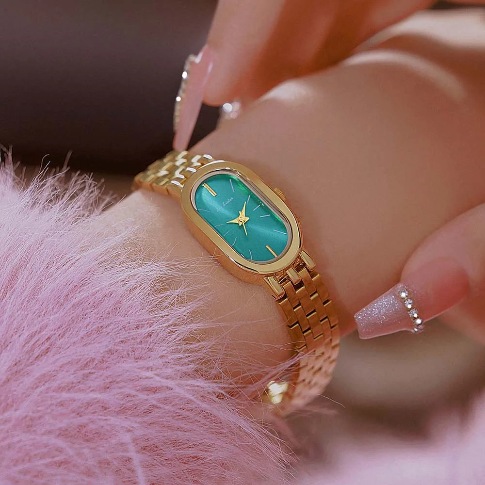 المرأة تيفاني الأزرق الهاتفي ووتش الفاخرة الفولاذ المقاوم للصدأ سوار كوارتز ساعة اليد أزياء بسيطة أنيقة السيدات على مدار الساعة هدية جديدة