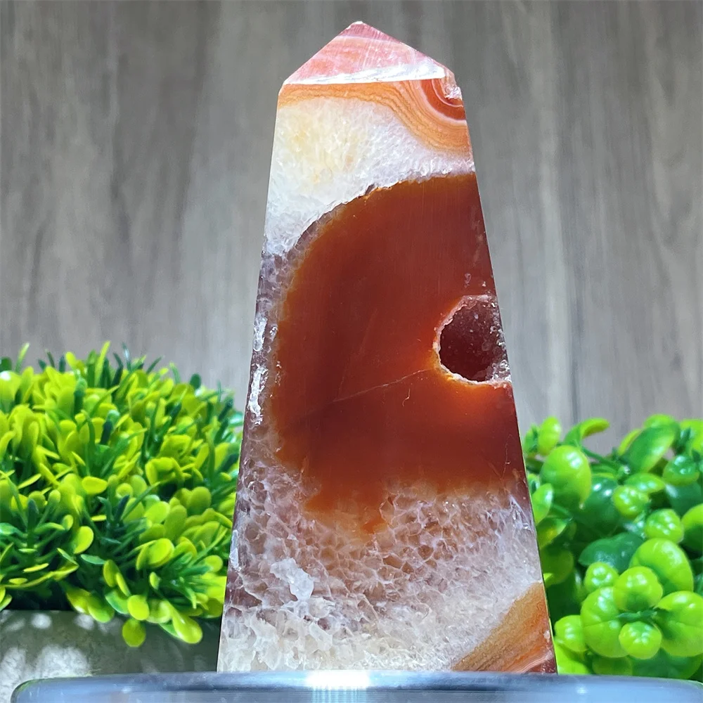 Crystal Natural Druzy Red Carnelian Tower SpecimenP oint Wand Druzy Healing Gemstone Ornaments Tower Mineral Decoration Energ y