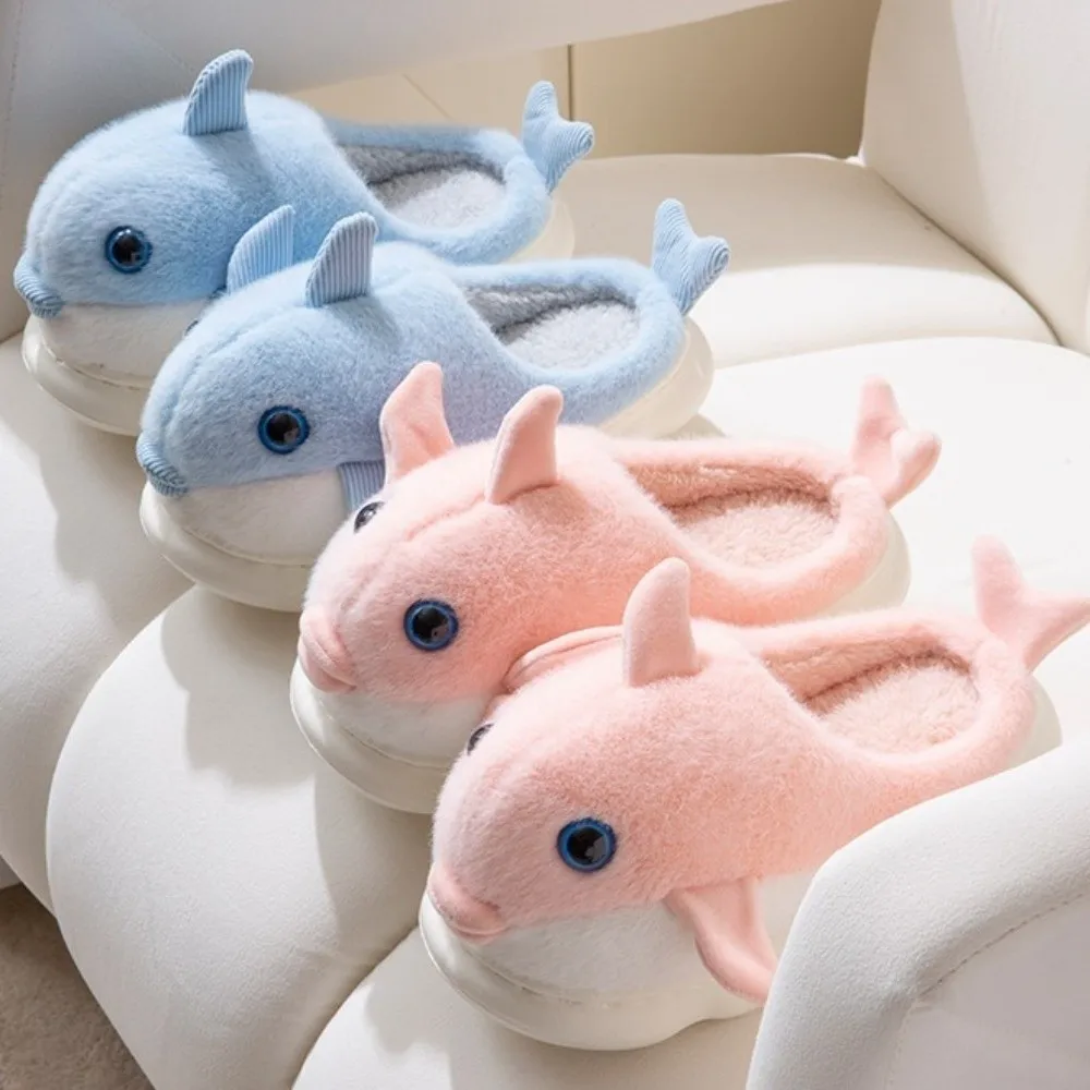 

Whale Shark Dolphin Plush Slippers Winter Shoes Plush Slides Loafers Winter Fluffy Slippers Anti Slip Funny Warm Fur Slippers