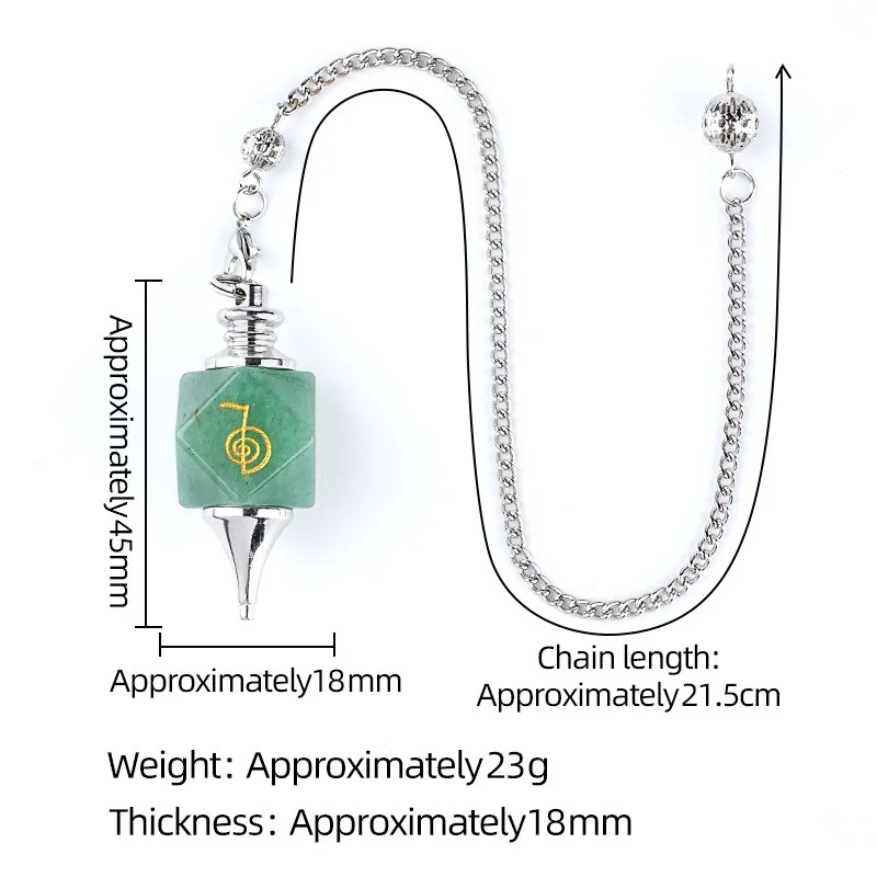 Natural Stone Crystal Geometry Engraved Symbol Dowsing Pendulum Pendants with Chains for Yoga Meditation Energy Healing
