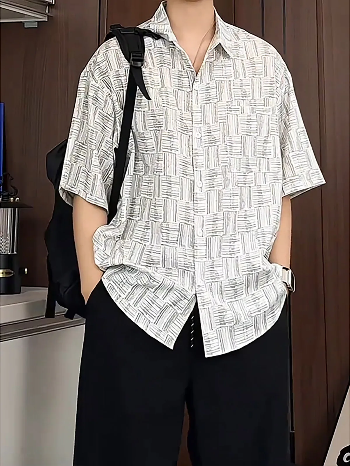 Ice Silk Men's Short Sleeve Shirt Summer Thin Casual Seven Sleeve Outerwear Loose Fit Youth Popular Daily Wear No Ironing Req...