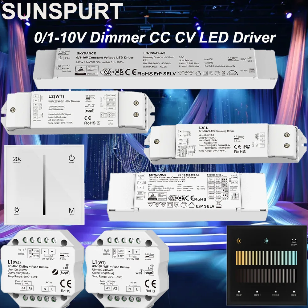 1-10PC Skydance WiFi ZigBee + RF + Push Dimmer 2.4G Dimming Remote Controller L1 L1/L2(WT) L1/L2(WZ) LV-D to 1/2 Channel 0/1-10V
