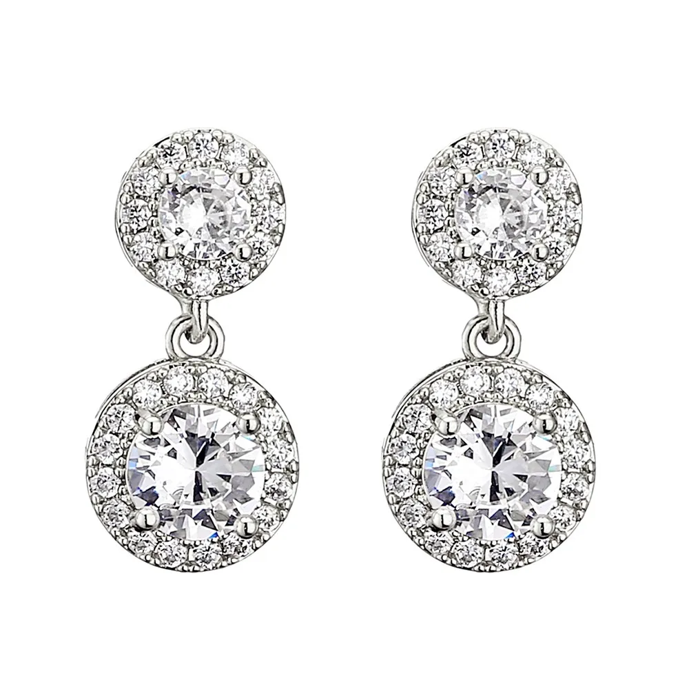 ZAKOL Fashion 2 Round Cubic Zirconia Drop Earrings for Women Korean Bridal Shiny Crystal Dangle Earing Wedding Party Jewelry