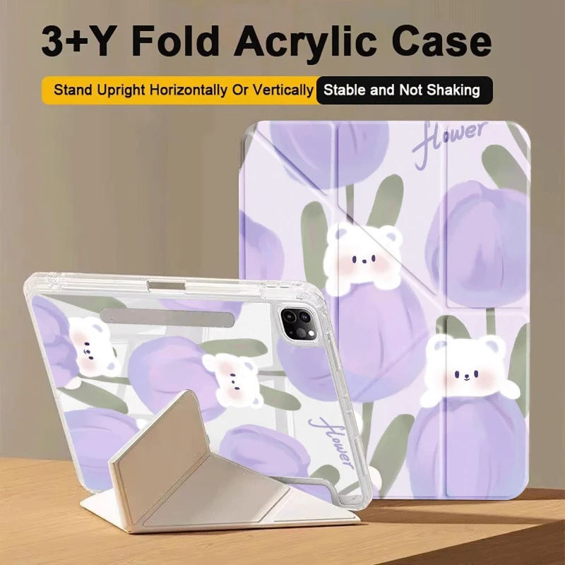 Y-Folding Acrylic Anti-bending Cover for Ipad 10th Generation Case Ipad 5th 6th 9.7 Ipad Mini6 8.3 Pro 11 2nd 3rd 4th PC Shell