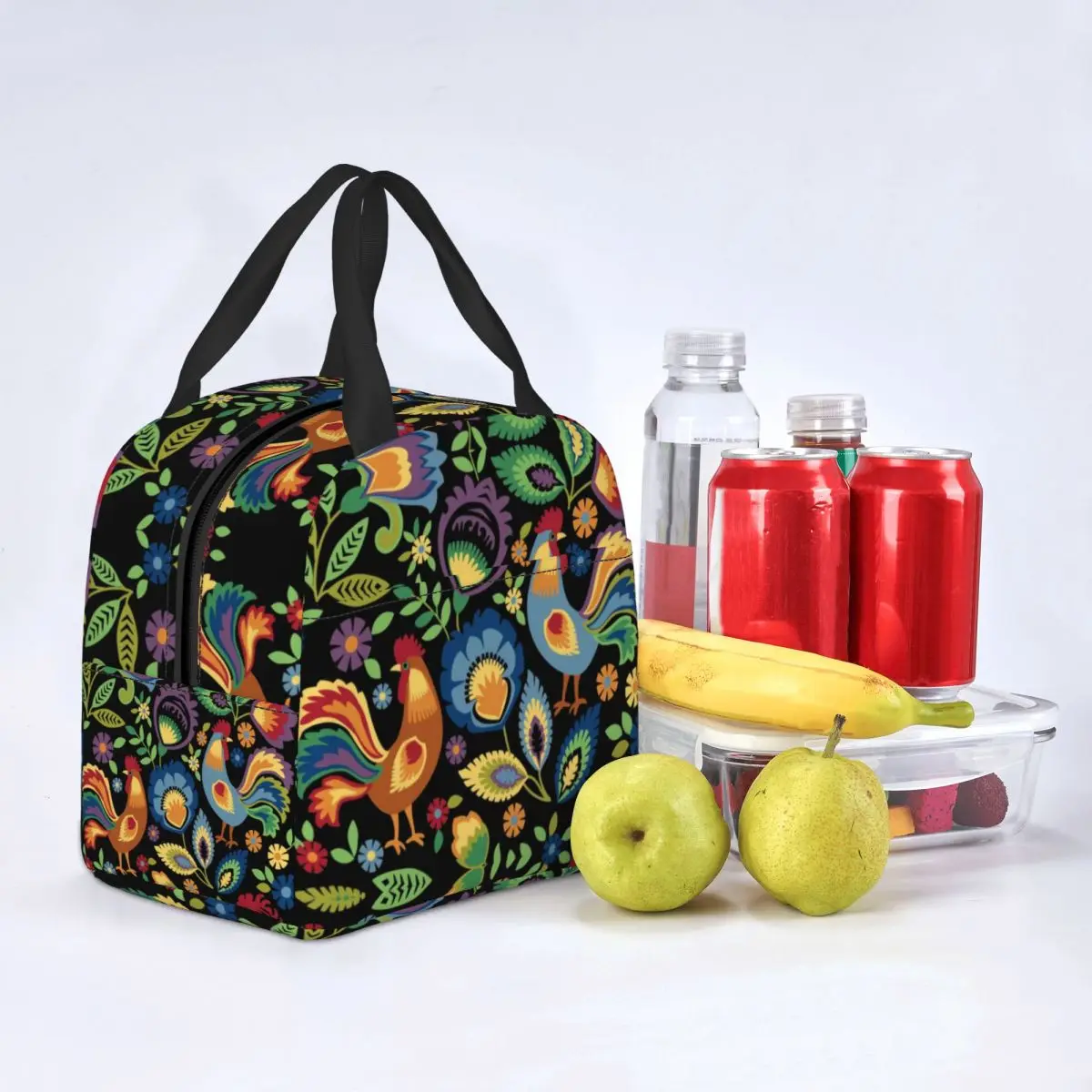 Poland Folk Roosters Lunch Bag Women Cooler Thermal Insulated Polish Floral Print Lunch Box for Children School Food Picnic Bags