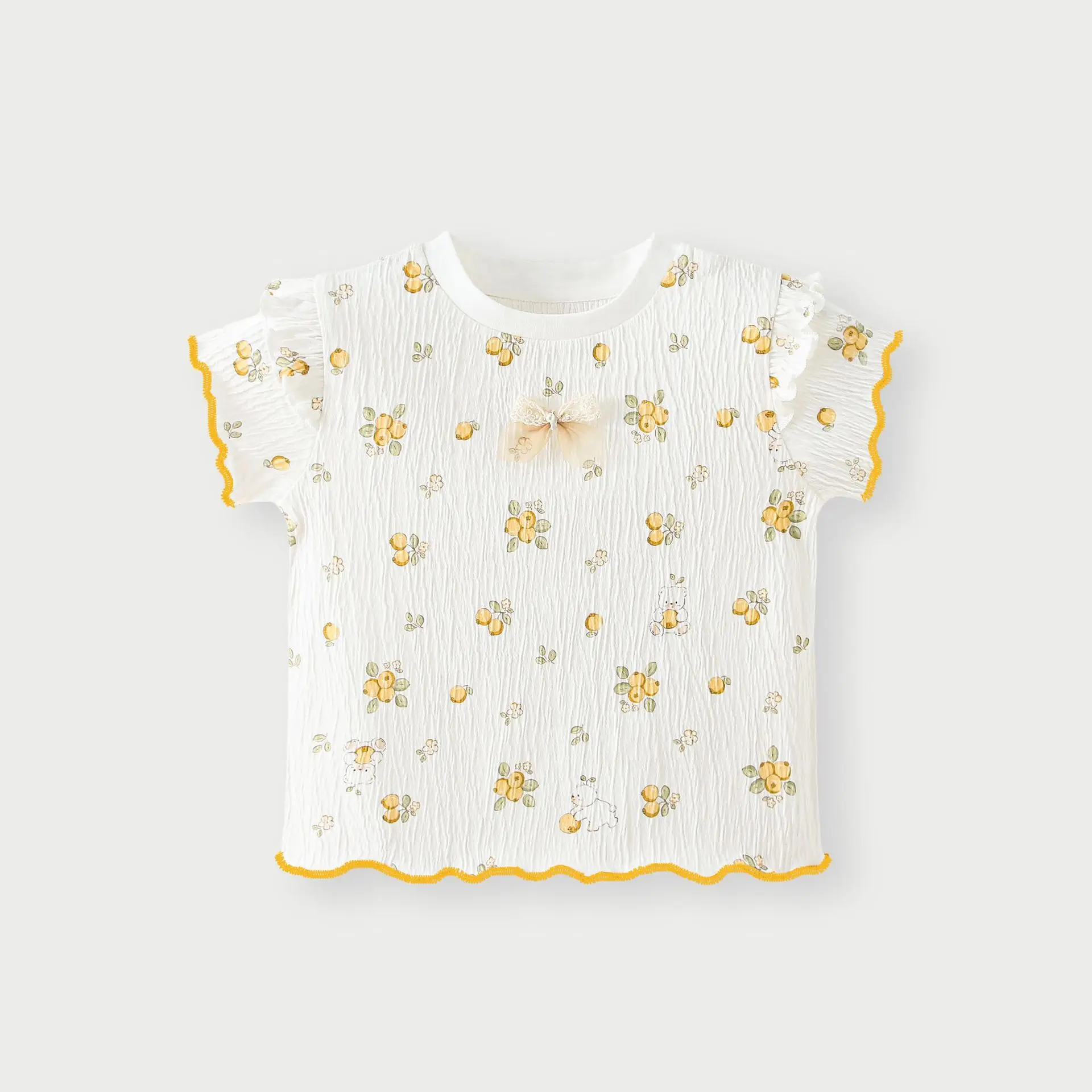 Baby Girls Summer Flutter Sleeve T-Shirt Cotton Floral Print Skin Friendly Top 0-4Y Toddler Sweet Casual Infant Clothes