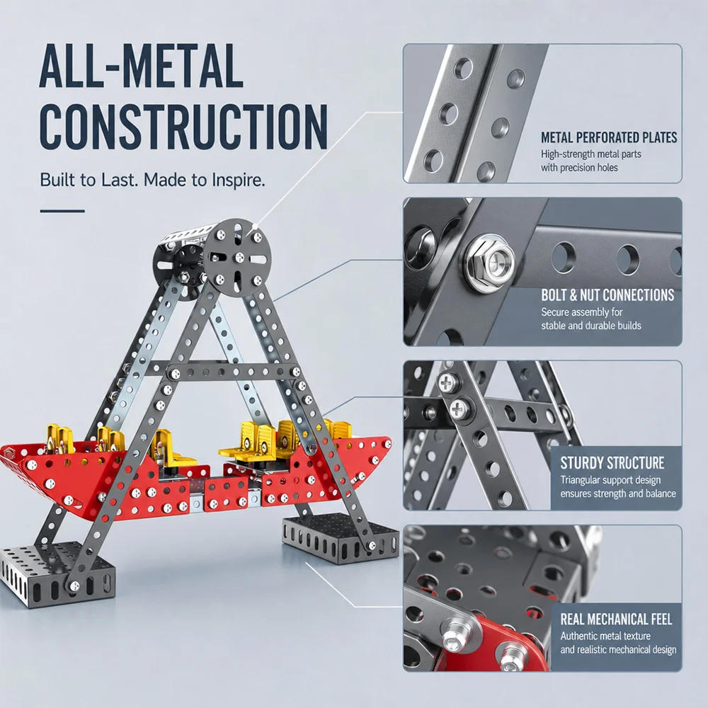 Pirate Ship Metal Assembly Model Kit 338PCS, Premium Color Metal DIY Building Set, STEM Educational Swing Ride Model, With Screwdriver & Wrench, Great Holiday & Birthday Gift for Kids Teens