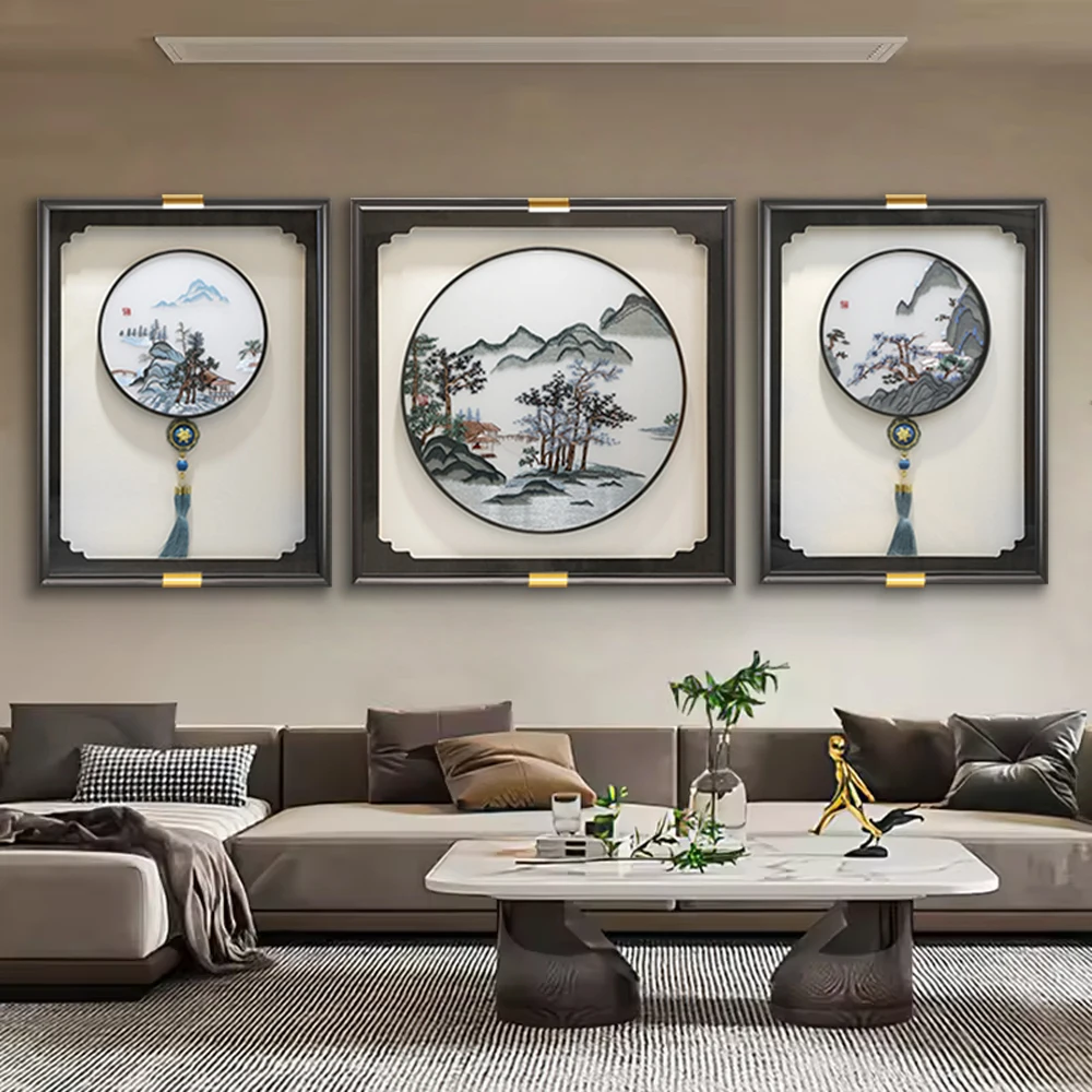 2024 new living room decoration mixed media art embroidery landscape landscape painting home wall art wall hanging