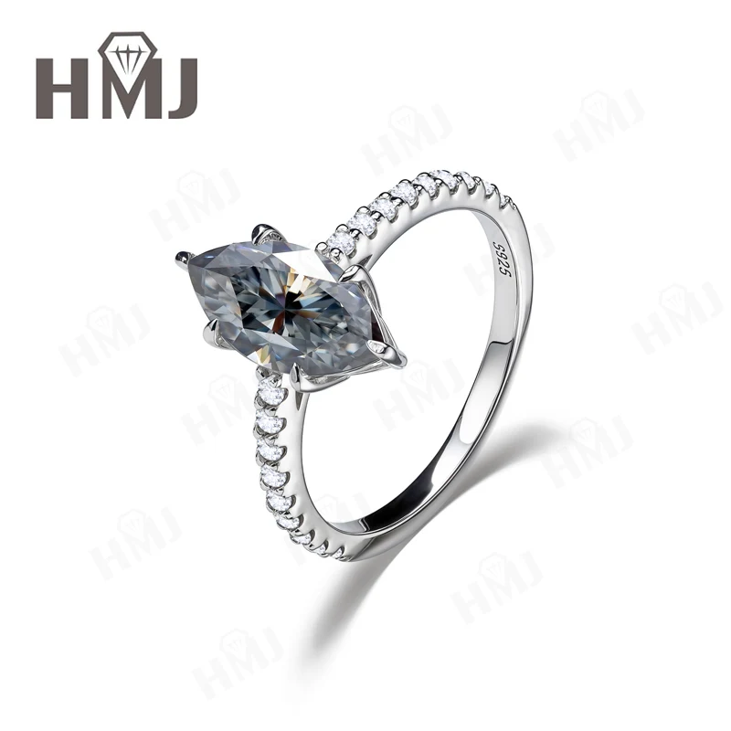 2ct Moissanit-Ring 925 Sterling Silber Marquise-Schliff D-Farbe Weiß/Schwarz/Grau/Blau Party Feiner Schmuck Muttertag – Detail 7