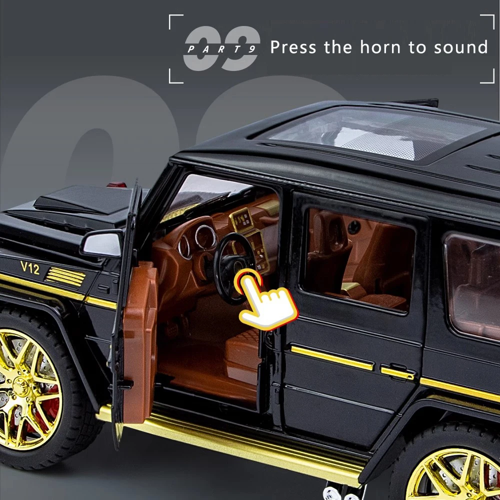 1:24 simulato Benz G63 modello di auto in lega suono e luce pull-back giocattolo auto in metallo fuoristrada ragazzi collezione ornamenti regalo
