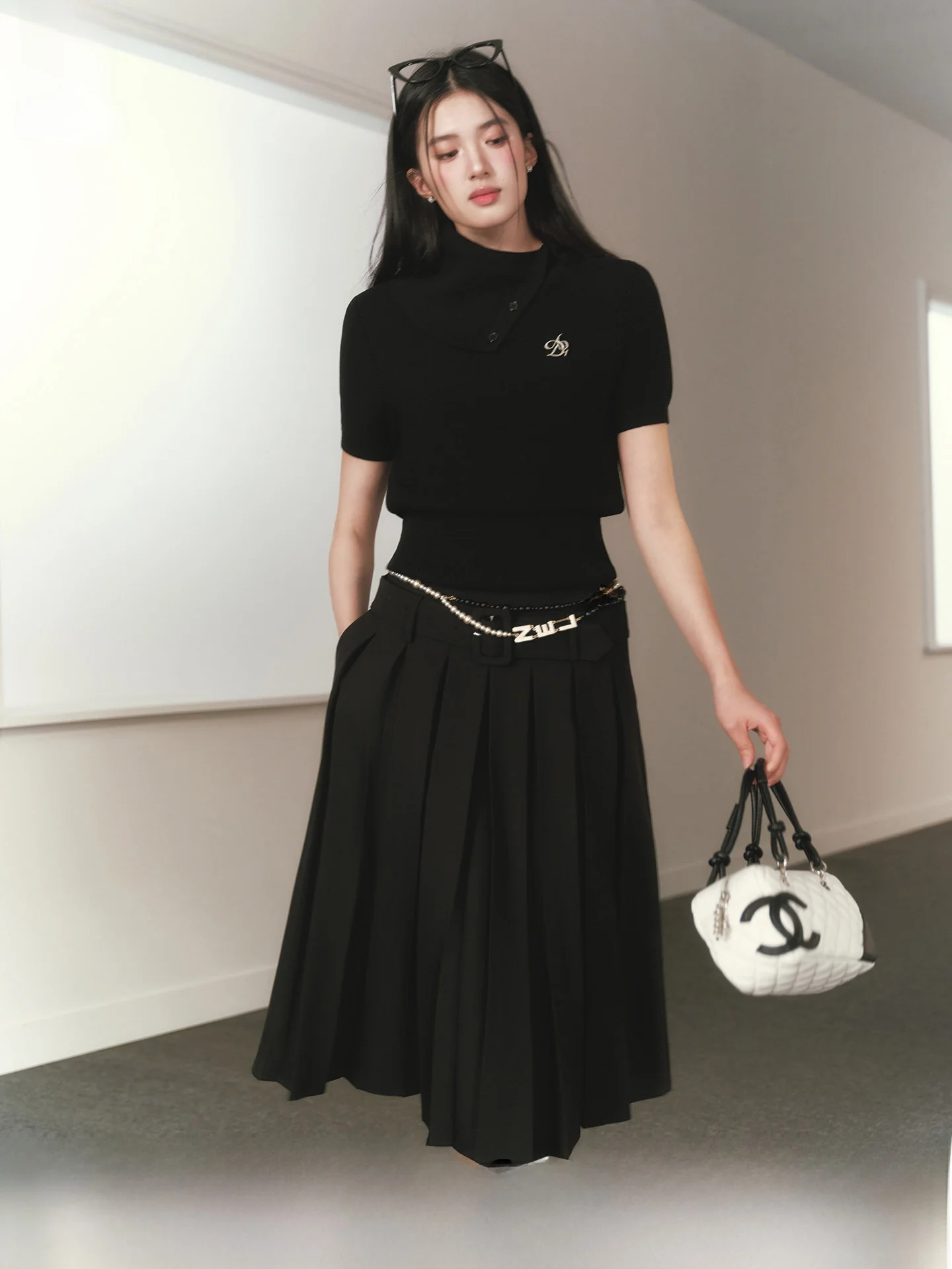 

ANDYET AD Women's ort Sve Knitted Sweater High Ne Dstring Slim Fit Pullover Casual Breathable Inner Wear Top