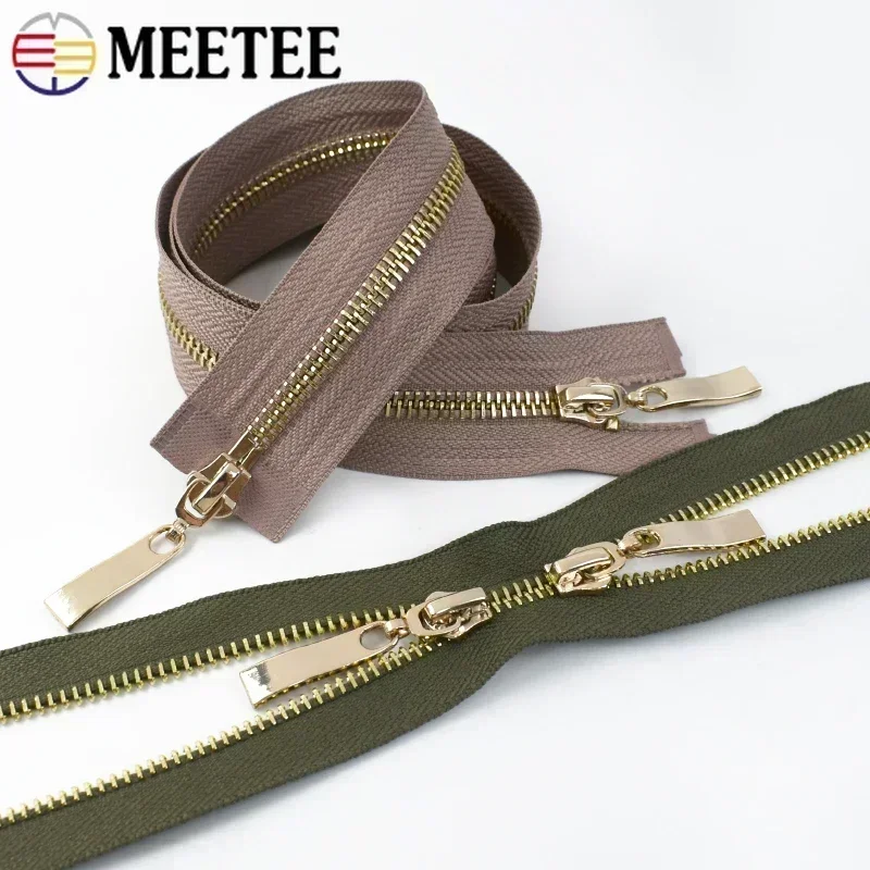 Meetee 1Pc 80/100/120cm Auto Lock Metal Zipper Double Slider Puller Zippers for Jacket Coat Repair DIY Clothing Sewing Accessory