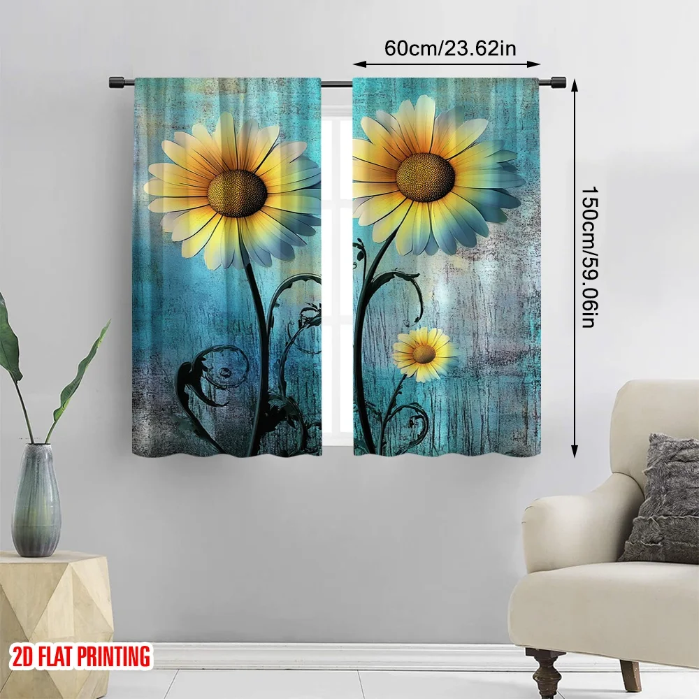 2pcs 2D flat printing Window Curtains Rural Flowers Fabric Without Electricity Birthday Party Perfect for Holiday Celebrations
