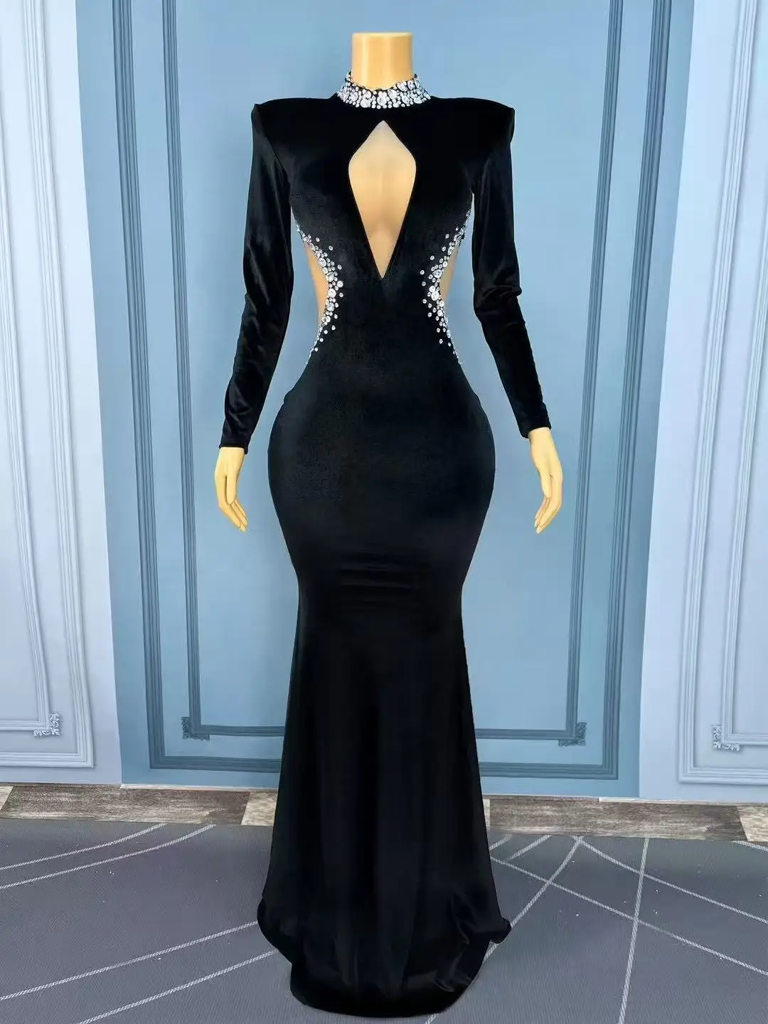 Sexy Twinkling Rhinestones Elegant Mermaid Dress Women Party Celebrate Evening Wedding Gown Red carpet Stage Wear Outfit