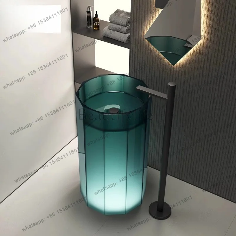 

Integrated floor-to-ceiling bathroom Balcony wash basin Color pure acrylic transparent resin crystal art column basin