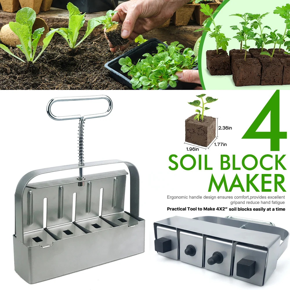 New Handheld Seedling 4 Soil Block Maker 2 Inch Soil Blocking Tool for Garden Prep Seedlings Cuttings Greenhouse Garden Supplies